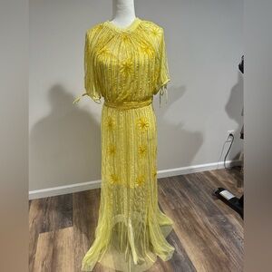 Asos Size 12 Yellow embroidered beaded maxi dress